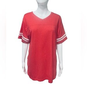 Heather Red White V Neck Baseball  Womens 2X Short Sleeve T-shirt
